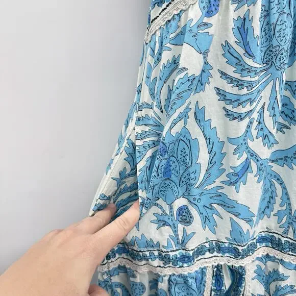 Joie Boho Tiered Tie Back Maxi Dress Sz 6 Blue Beaded Festival Coquette Peasant - Picture 5 of 14